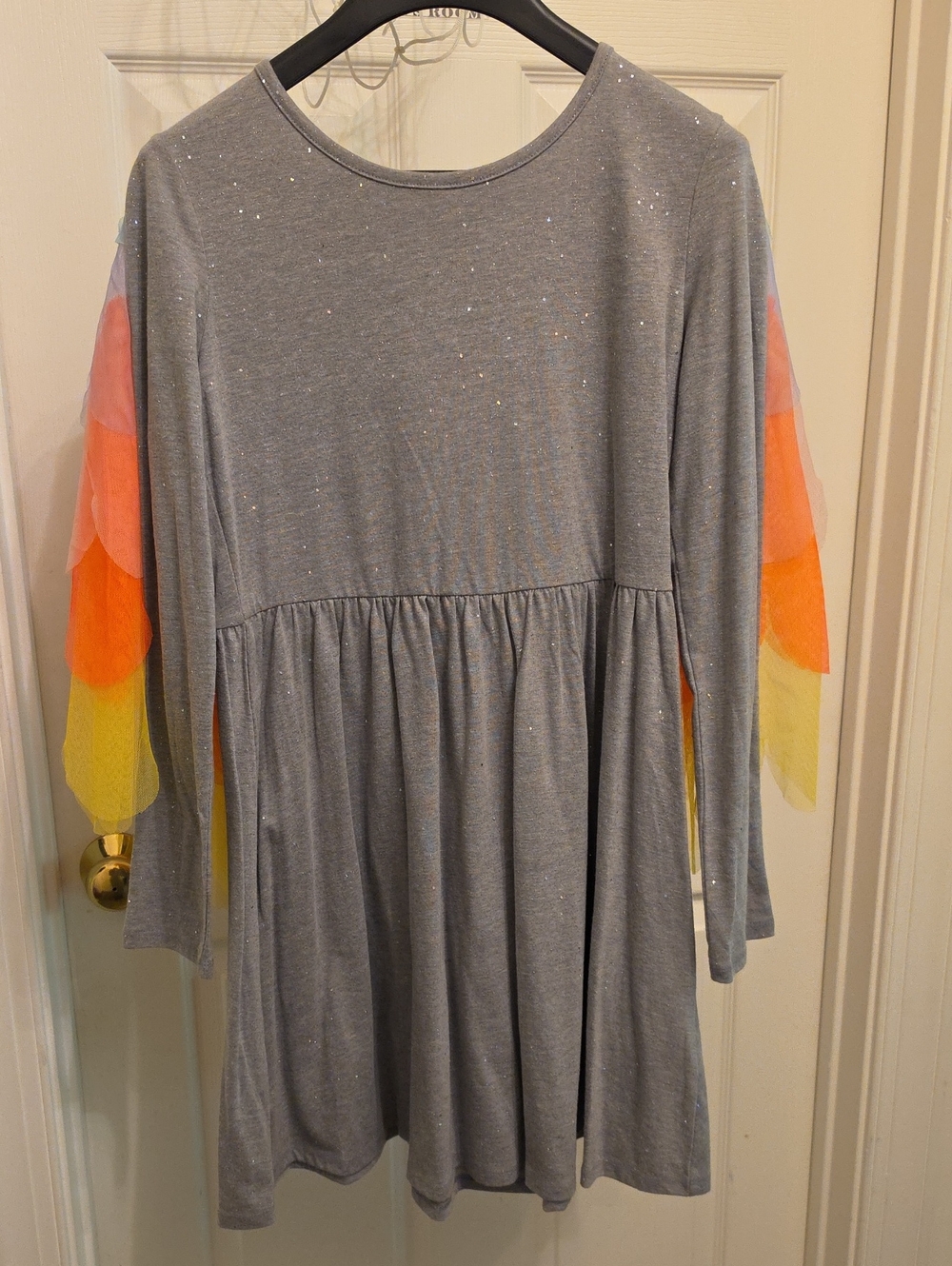 Cat & Jack Grey Knit Dress with Rainbow Tulle Sleeves